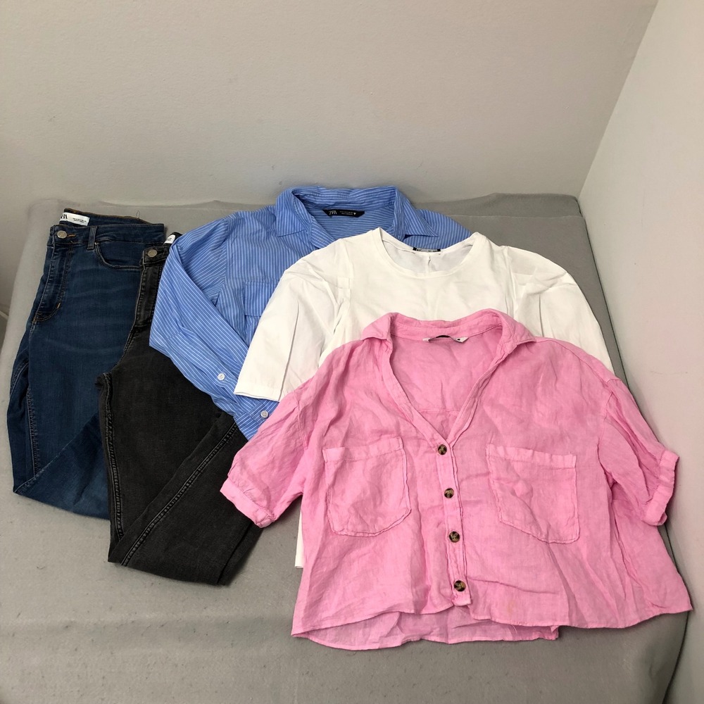 Zara Jeans Tops Lot Women Size 6 S Blue Pink Black Skinny Cropped Lot 4pc